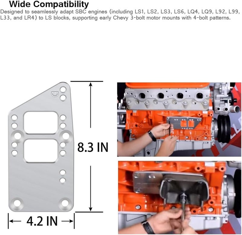 Moker LS Swap Motor Mounts Adapter Plates - LS Conversion Adjustable Universal Swap Bracket Small Block,SBC Vehicle to LS Engine LS1 LS3 LS2 LQ4 LQ9 LS6 L92 L99 L33 LR4 - Image 2